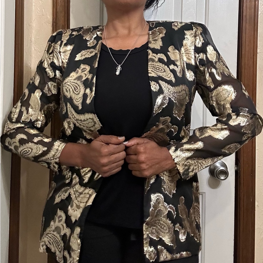 David Rose Vtg Black and Gold Floral Blazer Sm - Picture 11 of 15